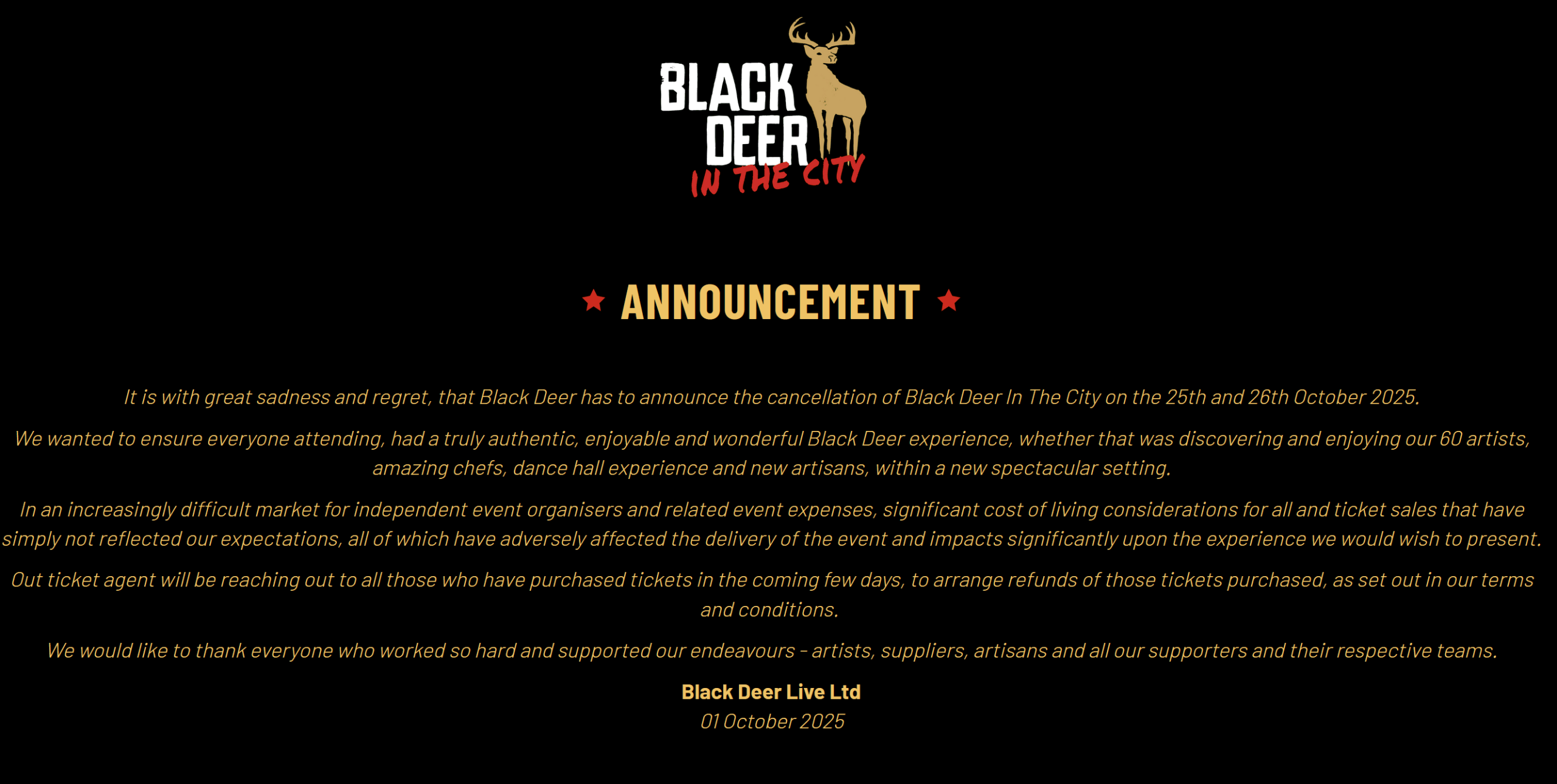 black deer cancelled
